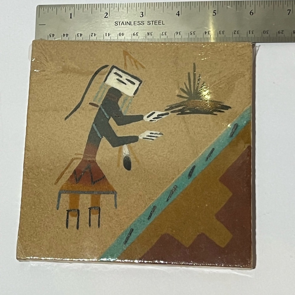 Native Navajo Sand Art Painting E Yazzie Signed Kachina Southwest New Mexico NIP - Picture 3 of 9